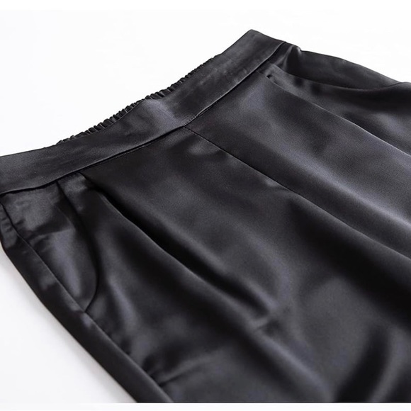 heipeiwa Women's Satin High Waist Pants, Elastic Pull On Waist with Pockets sz L - Picture 2 of 6